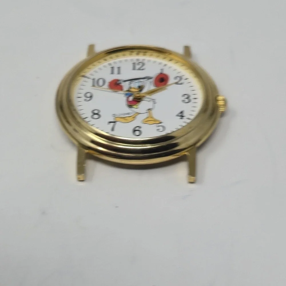 Vintage Disney Donald Duck Weightlifting Watch Head Gold Tone White Dial REPAIR
